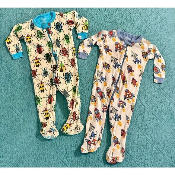 Hatley Bundle of 2 Baby Boys' Jungle Beetles & Rockets Footed Sleeper 3-6 Months - Picture 1 of 12